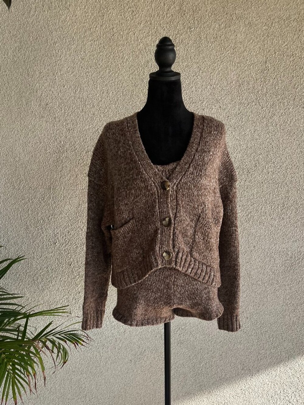 Brown Cardigan, short, and top set